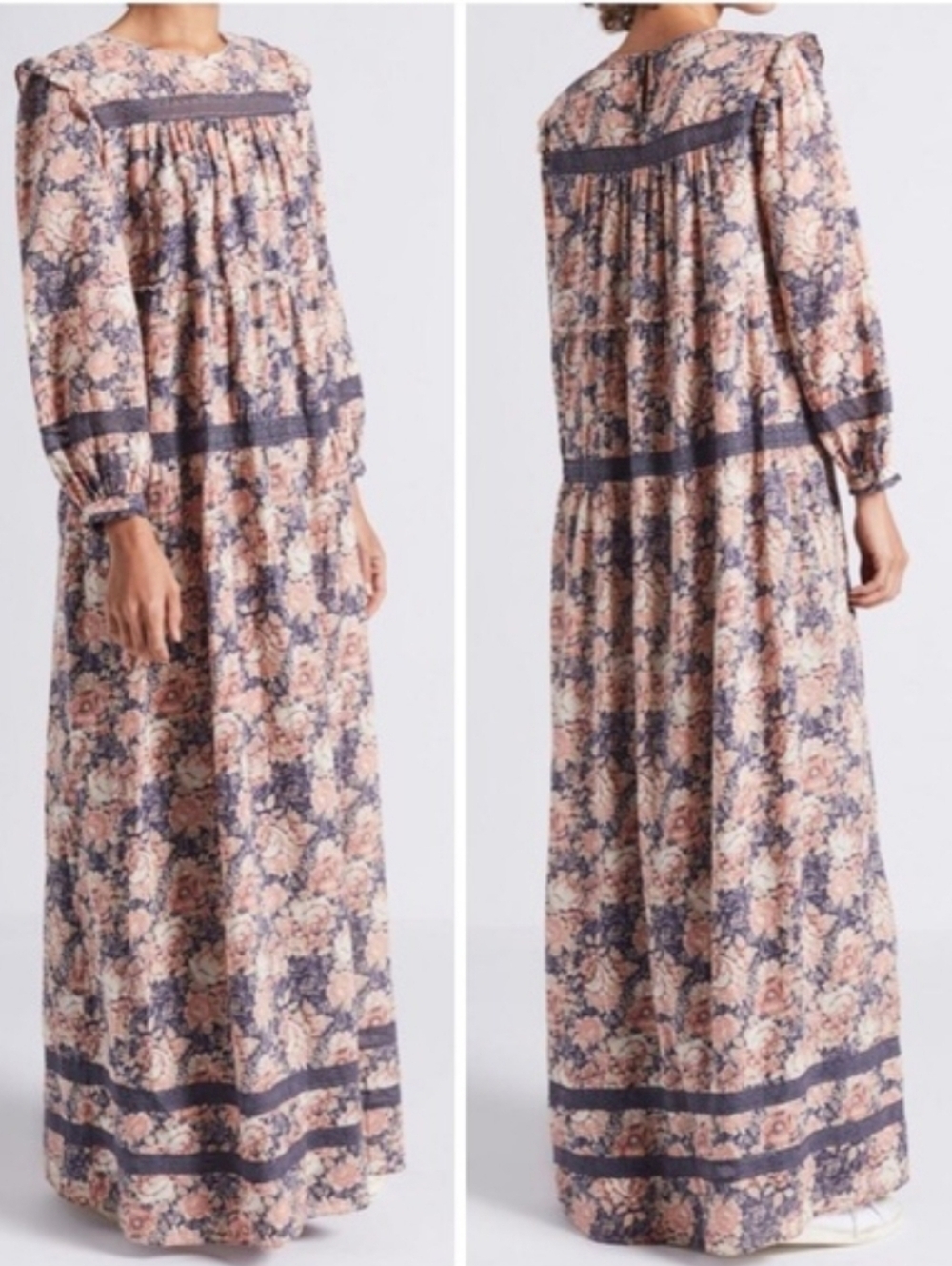 Anthropologie Current Elliot Florence Maxi Dress Cottagecore Long Sleeve 2/US M